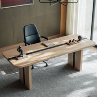 Rounded Edge Wood Grain Desk with Metal Frame