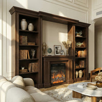 Traditional Entertainment Center with Built-In Electric Fireplace and Bookshelves