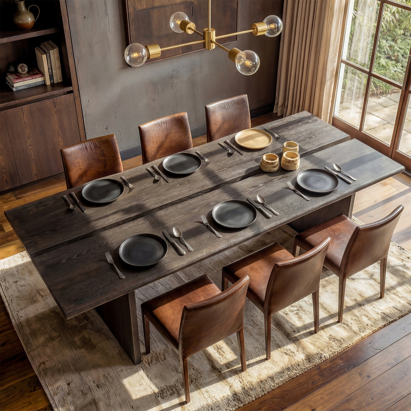 Dark Wood Dining Table with Split-Top Design