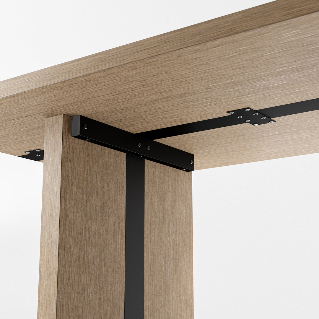 Rounded Edge Wood Grain Dining Table with Metal Frame