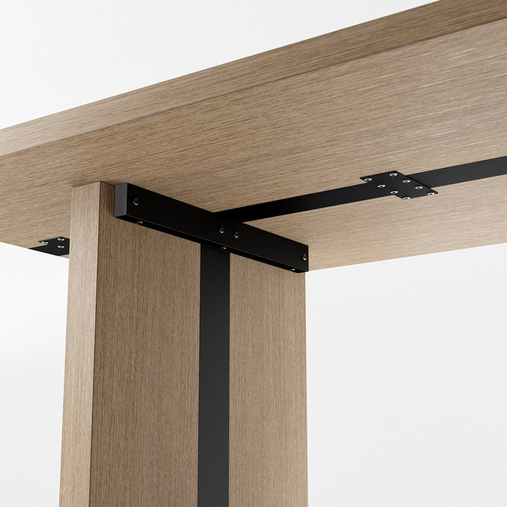 Rounded Edge Wood Grain Dining Table with Metal Frame