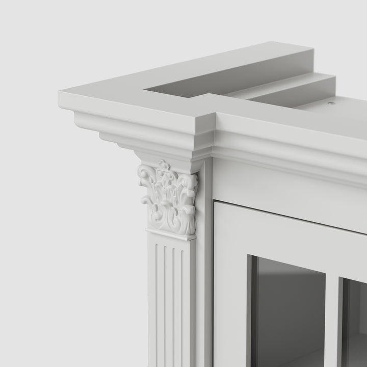 75'' 6-Drawer Symmetric Bookcase With Glass Doors