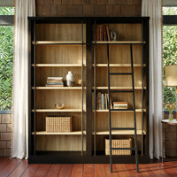 Double Bookcase with Rolling Ladder and Open Shelving