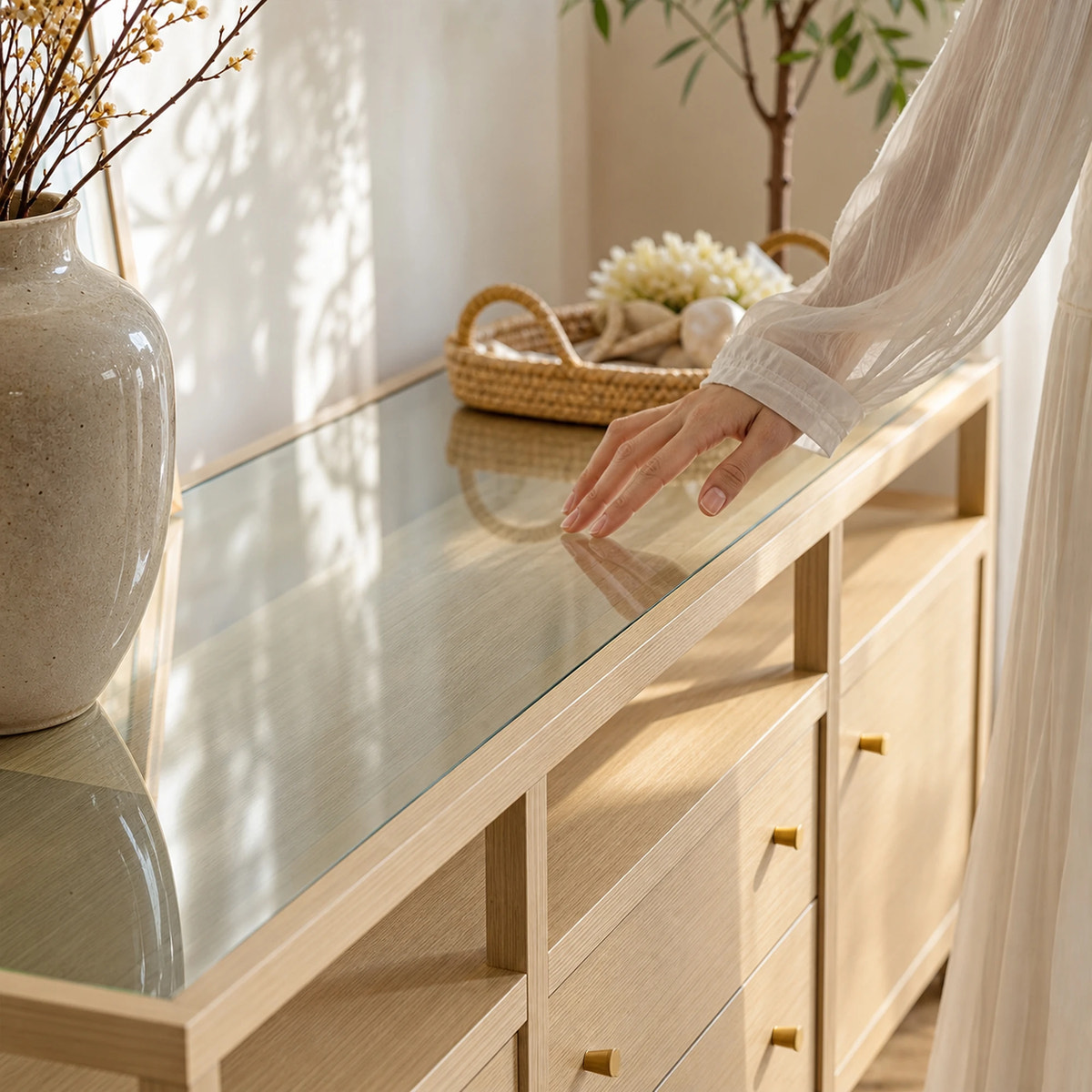 Storage Cabinet with Open Shelf, Drawers and Double Cabinets