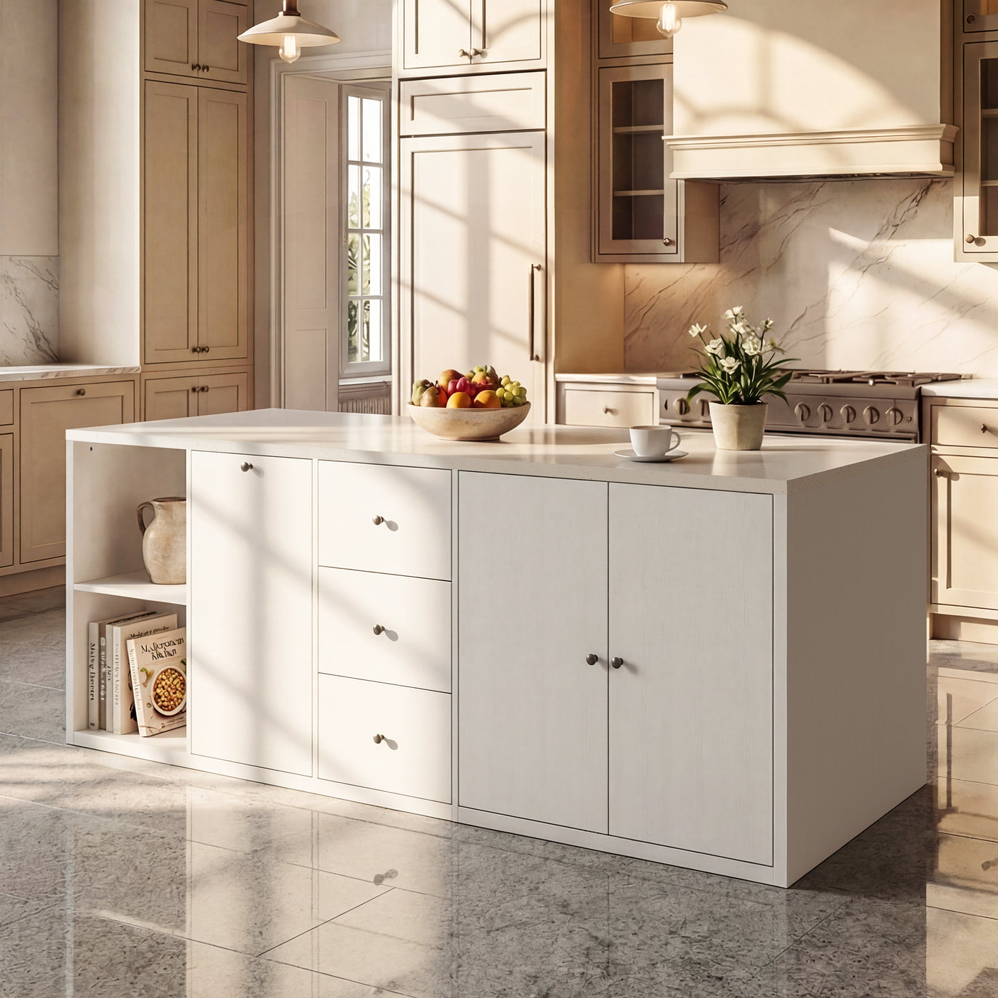Kitchen Island with Trash Storage and Drawers