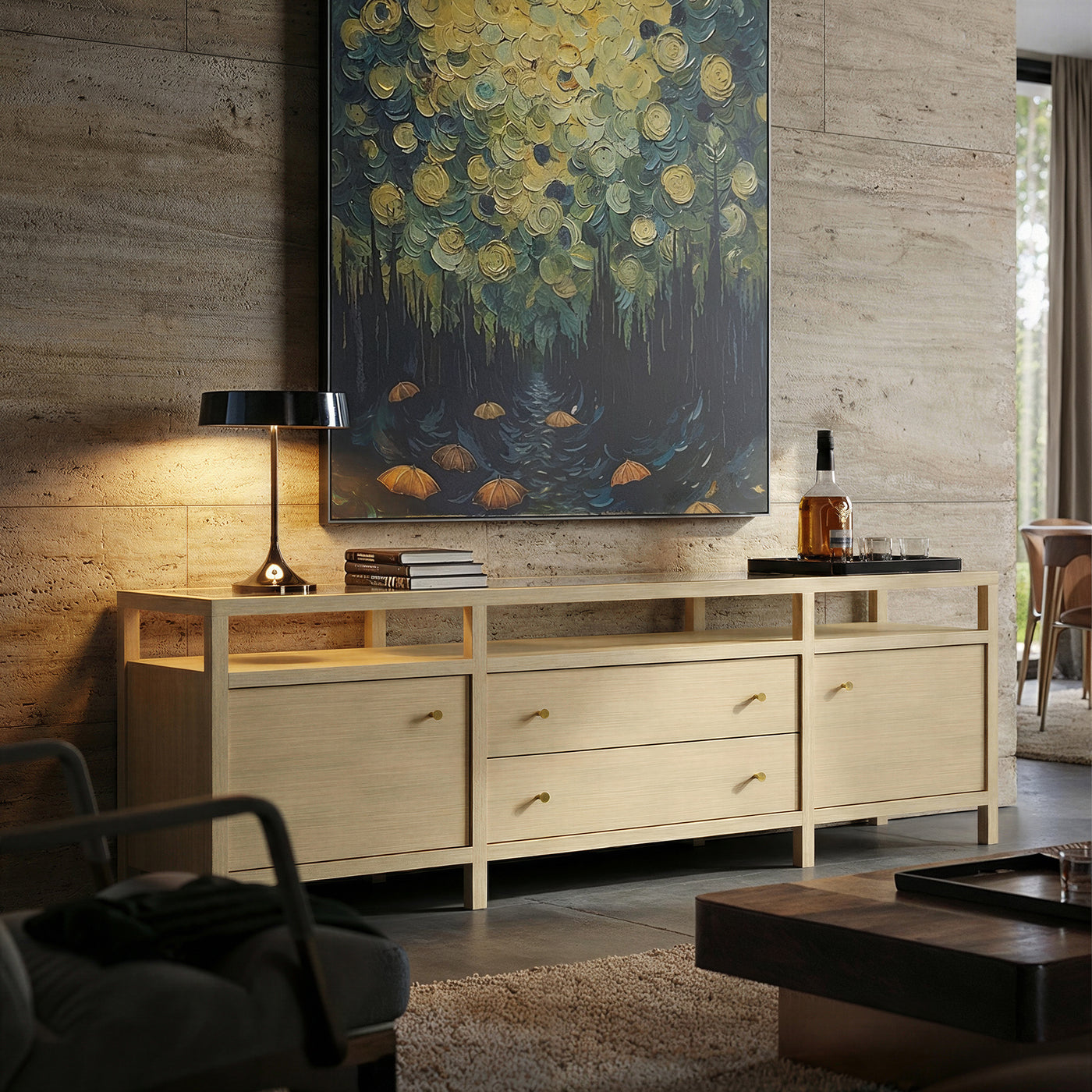 Storage Cabinet with Open Shelf, Drawers and Double Cabinets