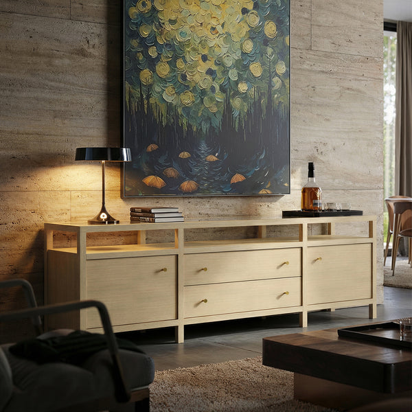 Storage Cabinet with Open Shelf, Drawers and Double Cabinets