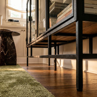 4-Door Display Cabinet with Glass Shelves and Iron Legs