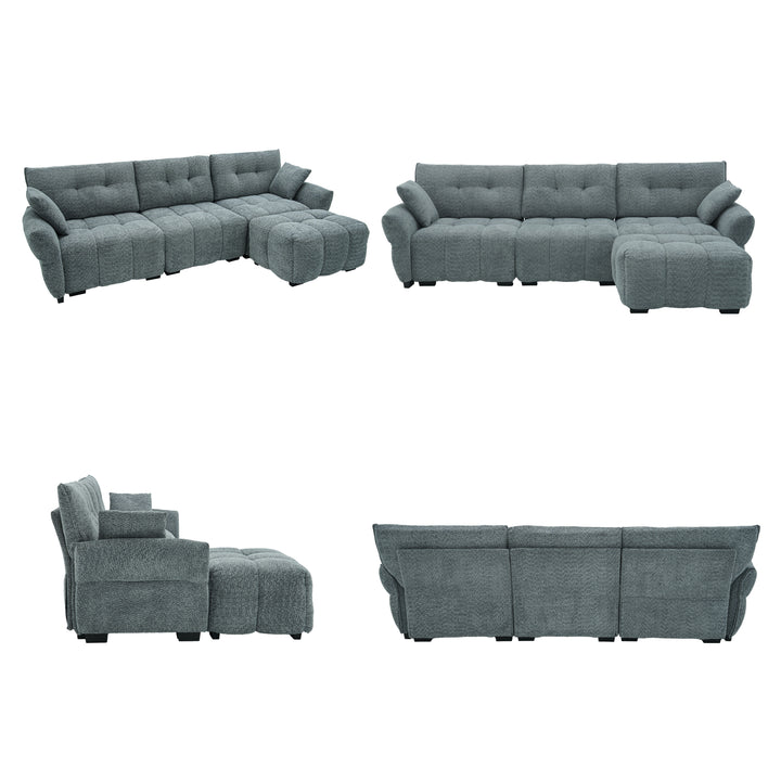4-Piece Modern Upholstered L-Shape Sectional Sofa With Premium Fabric