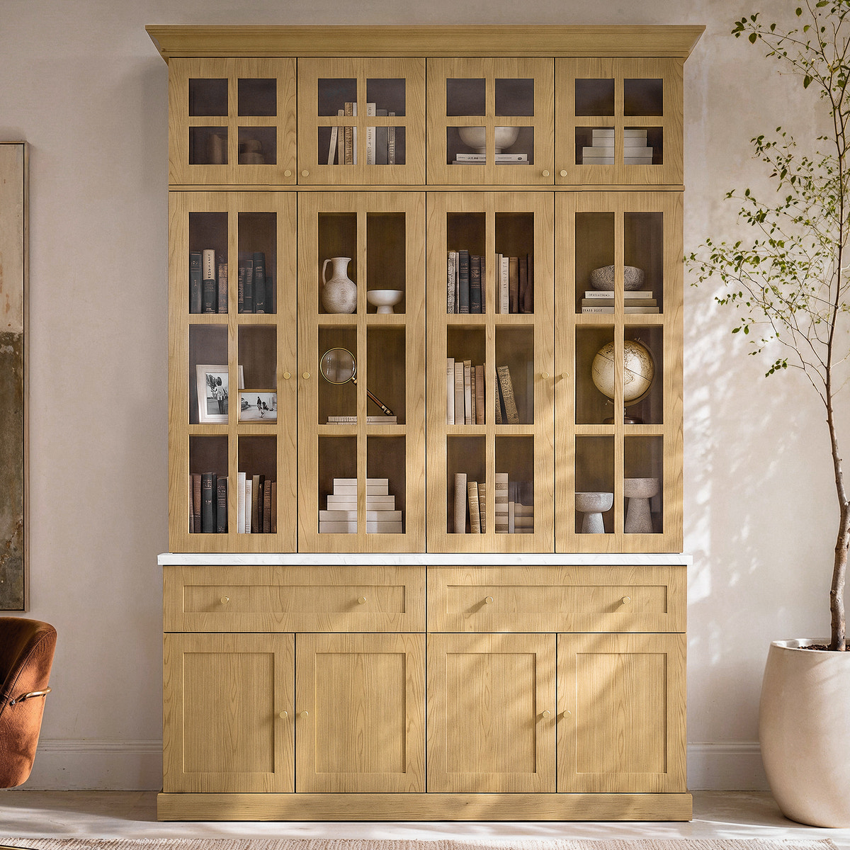 Grand Framed-Glass Library Cabinet