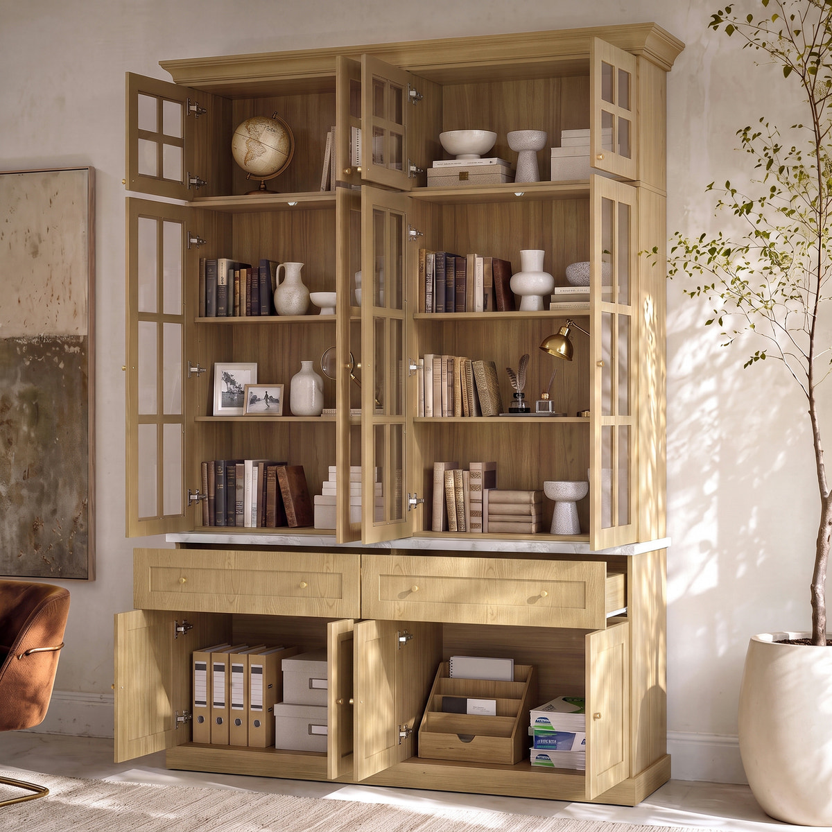 Grand Framed-Glass Library Cabinet
