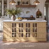 Grand Framed-Glass Kitchen Island with Marble-Look Top