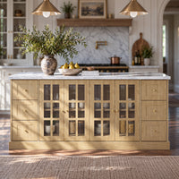 Grand Framed-Glass Kitchen Island with Marble-Look Top