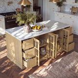 Grand Framed-Glass Kitchen Island with Marble-Look Top