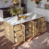 Grand Framed-Glass Kitchen Island with Marble-Look Top