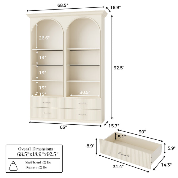Arched Display Cabinet with Open Shelving, Drawers and Integrated Lighting