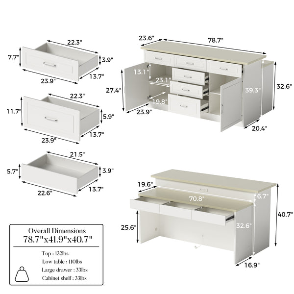 Modern Kitchen Island with Built-In Power Outlet and Dual-Level Tabletop