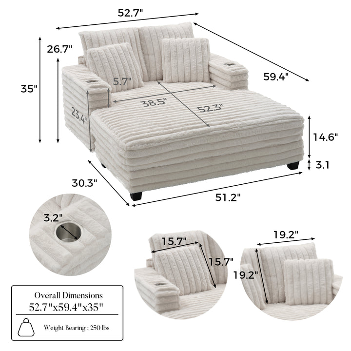 Oversized Modern Lounge Chaise Sofa Bed With Plush Faux Fur Upholstery And Pillow Set