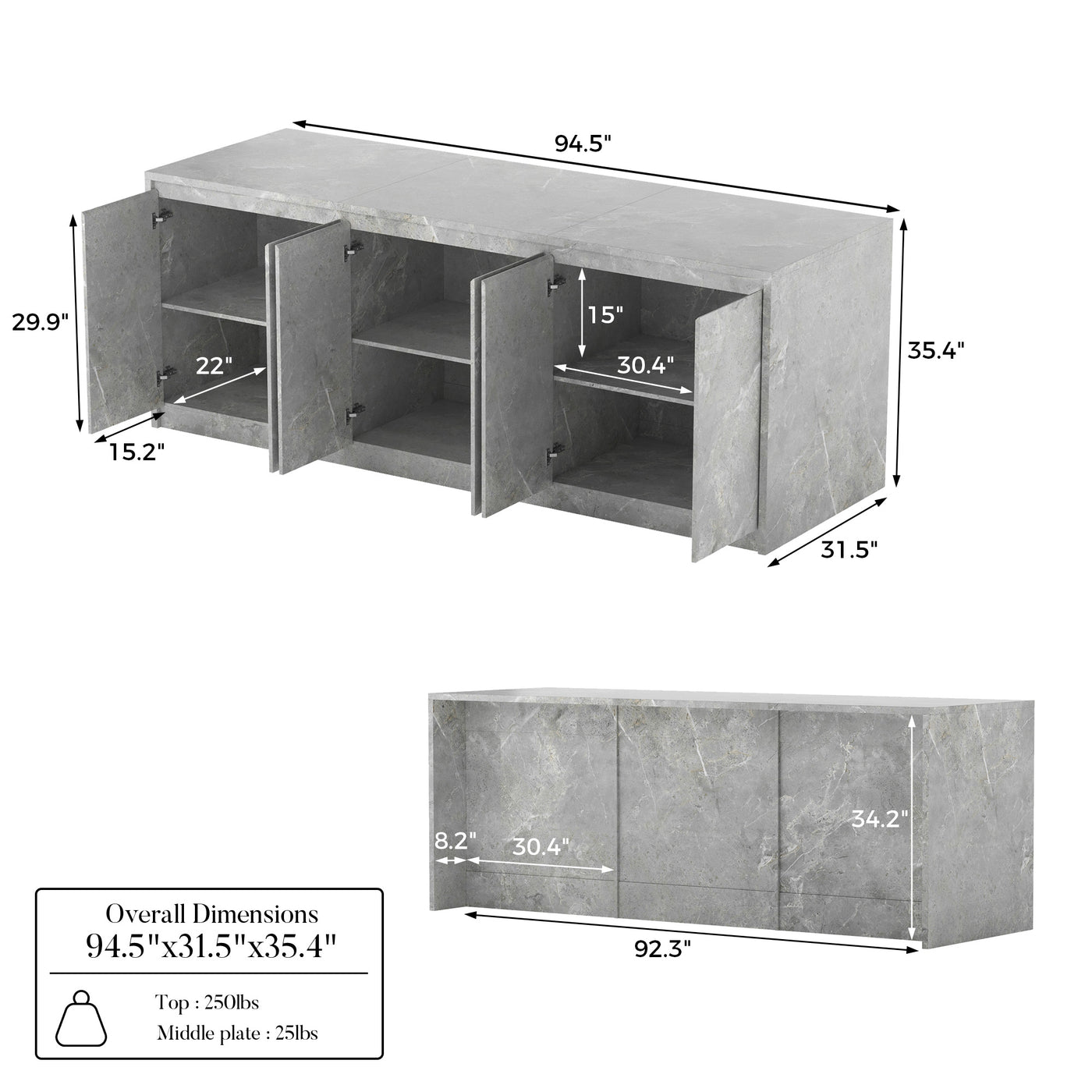 6-Door Kitchen Island with Storage and Seating Space