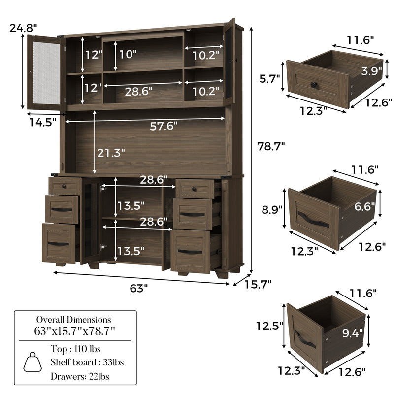 Wood Bookcase with Mesh Doors, Drawers and Open Shelving