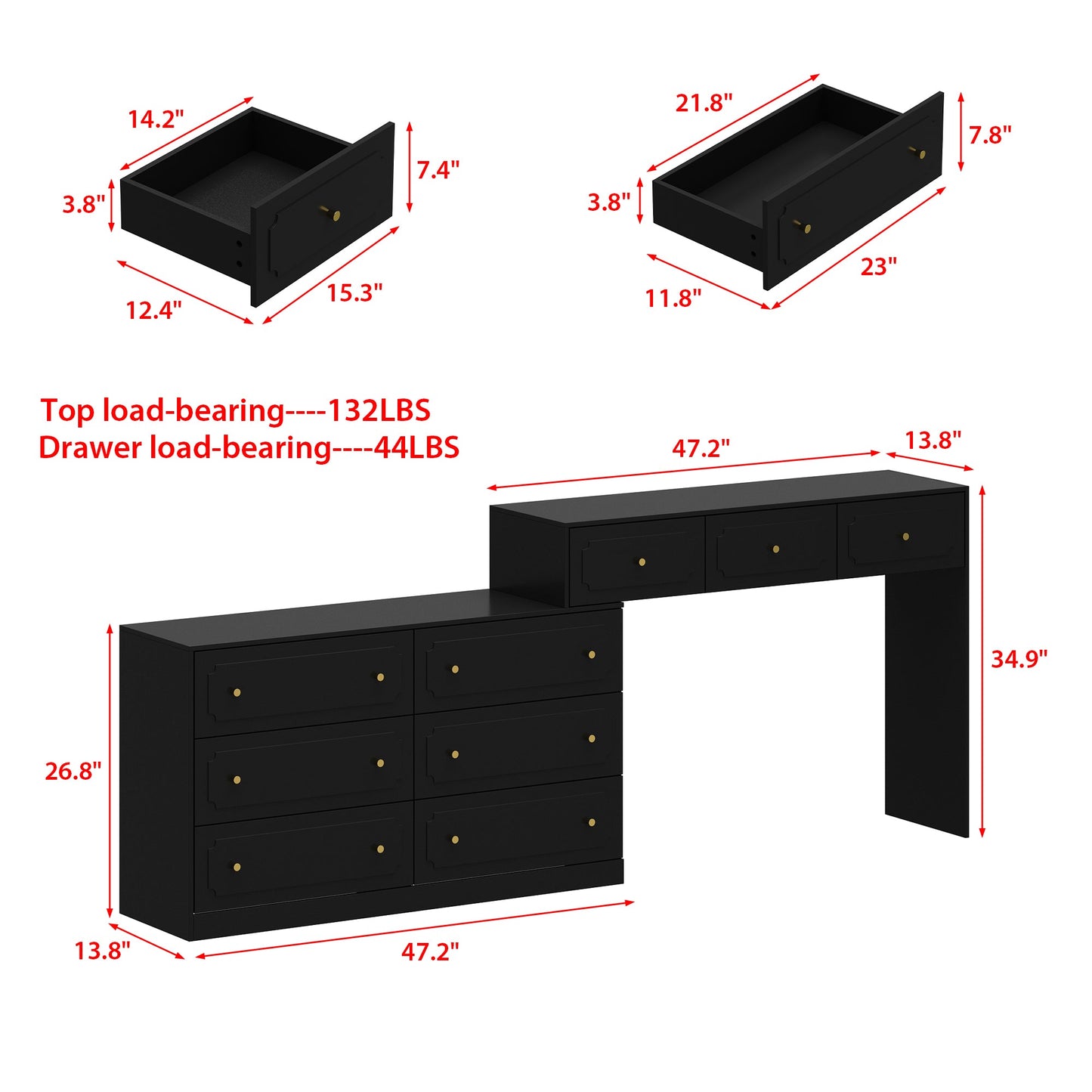 Extendable Vanity Table With 9 Drawers