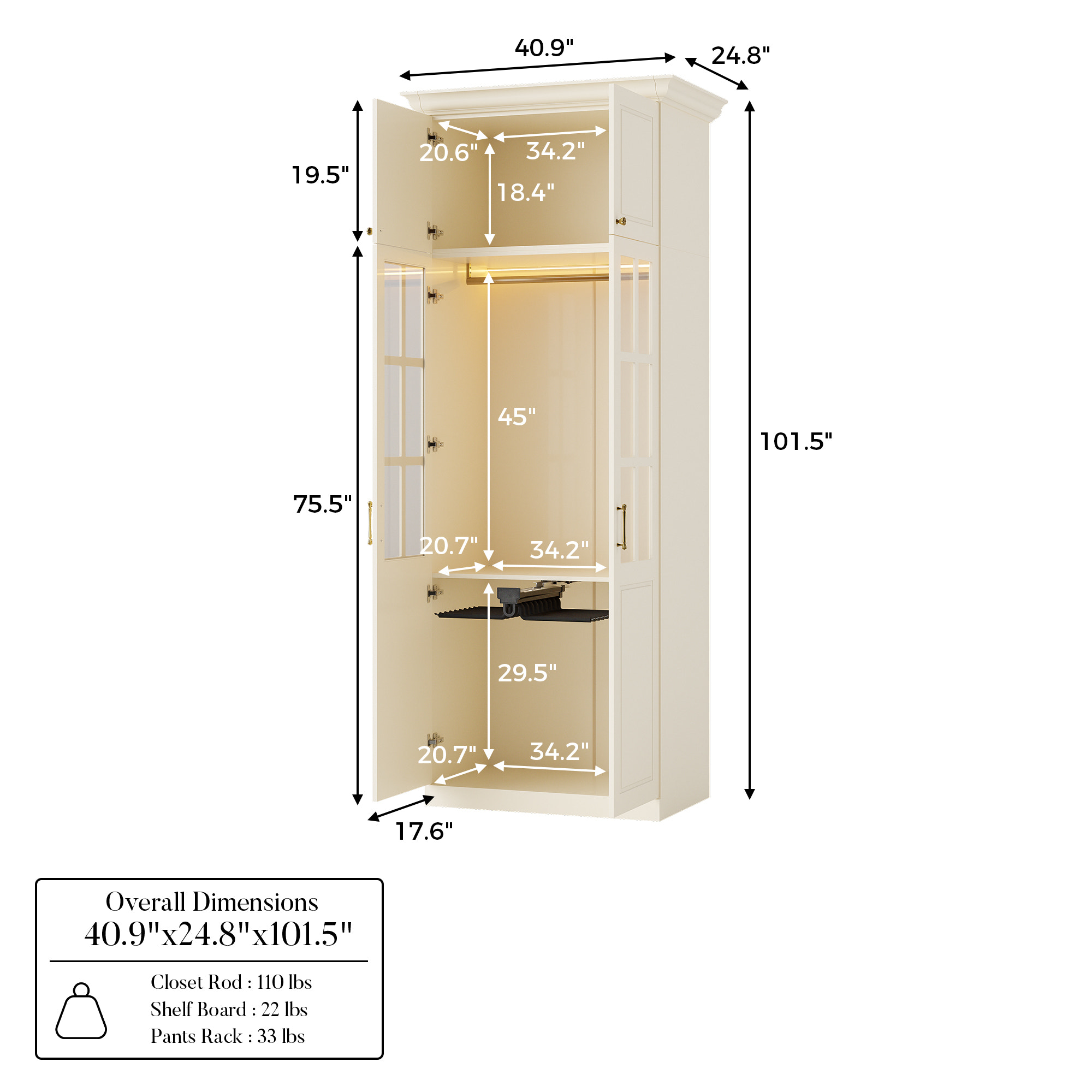 Vestia 4-Door Wardrobe Closet with Pants Rack