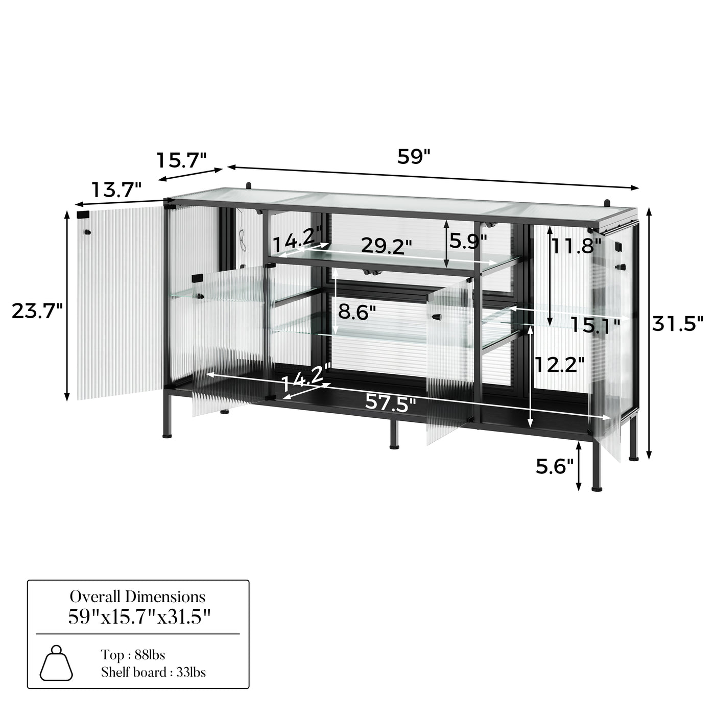Display Cabinet with LED Lighting and Open Shelving