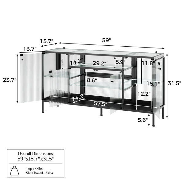Display Cabinet with LED Lighting and Open Shelving