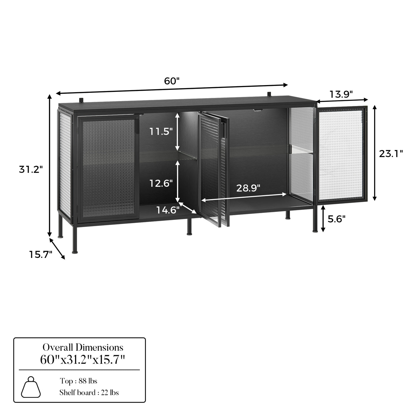 Storage Cabinet with Glass Doors and Metal Frame