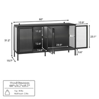 Storage Cabinet with Glass Doors and Metal Frame