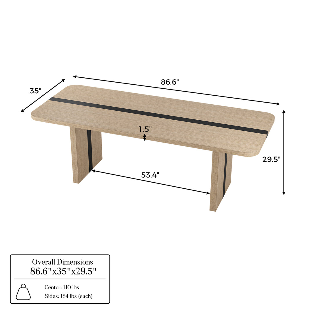 Rounded Edge Wood Grain Dining Table with Metal Frame