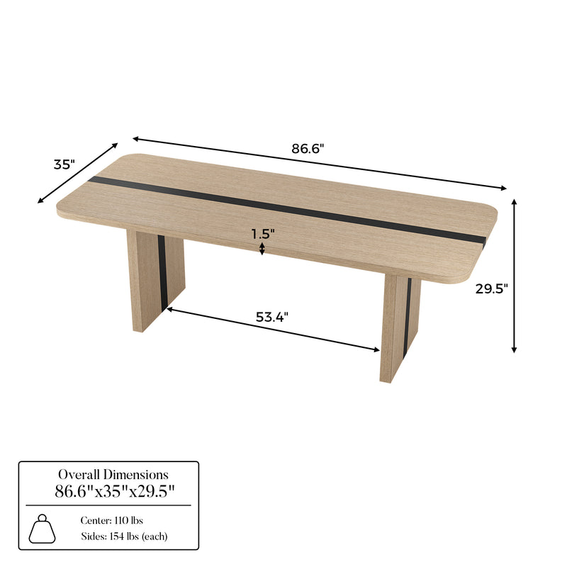 Rounded Edge Wood Grain Dining Table with Metal Frame