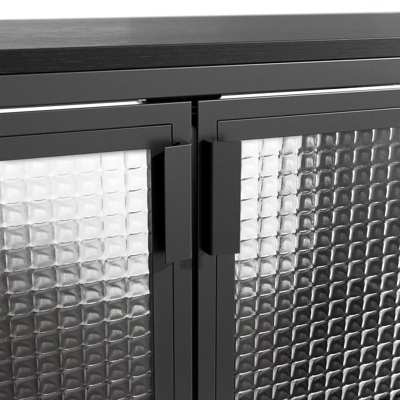 Storage Cabinet with Glass Doors and Metal Frame
