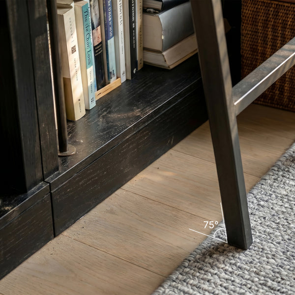 Double Bookcase with Rolling Ladder and 6-Tier Shelves