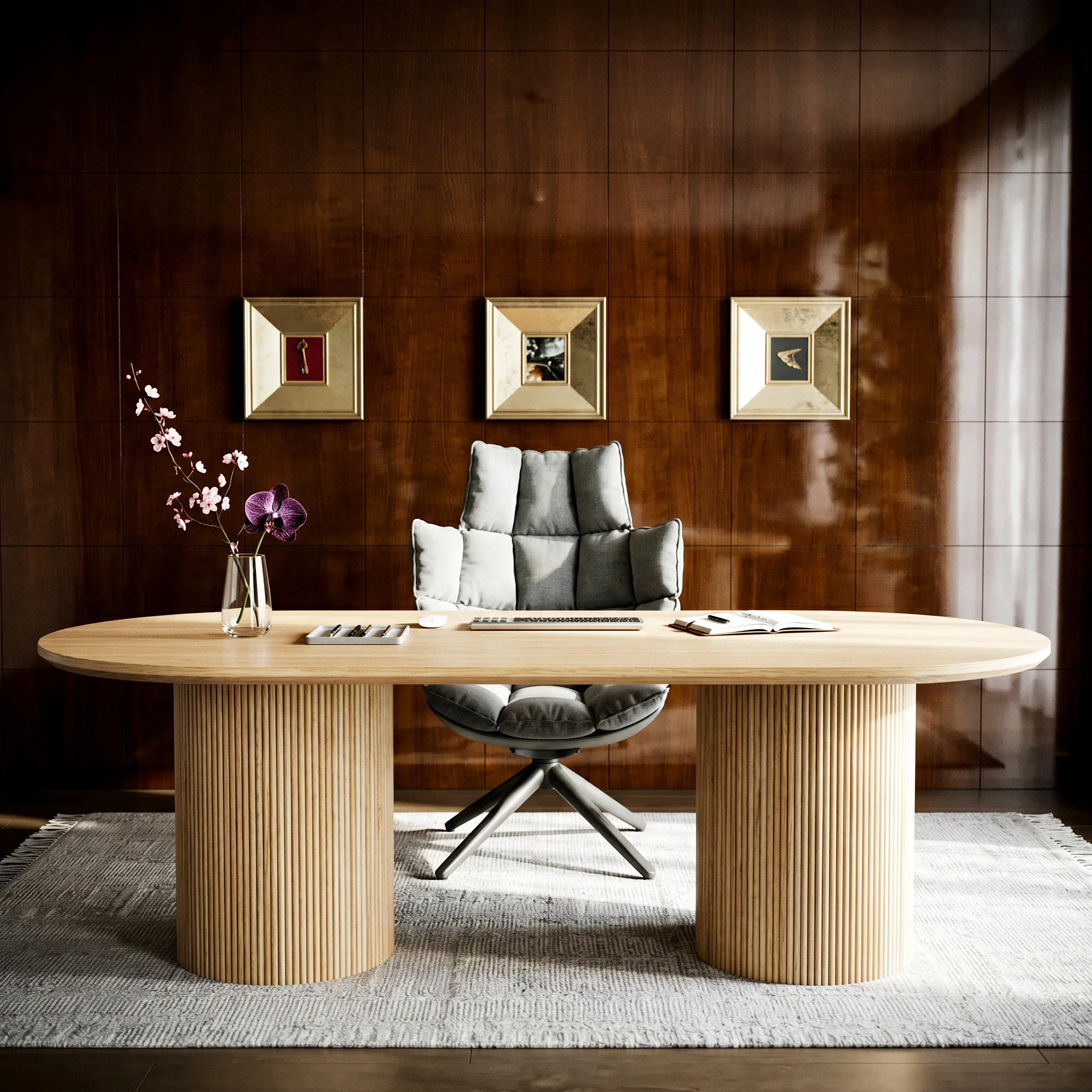 Solid Wood Round Pedestal Office Desk