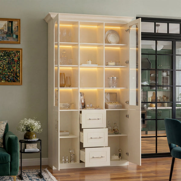 Arched Display Cabinet with Mixed Storage and Integrated Lighting