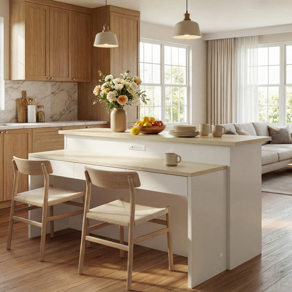 Modern Kitchen Island with Built-In Power Outlet and Dual-Level Tabletop
