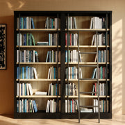Tall Double Bookcase with Rolling Ladder