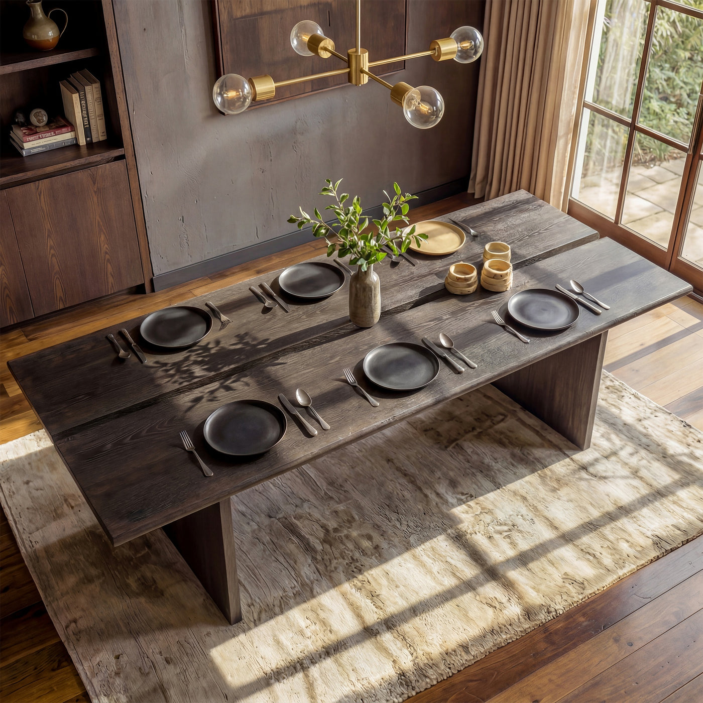 Dark Wood Dining Table with Split-Top Design