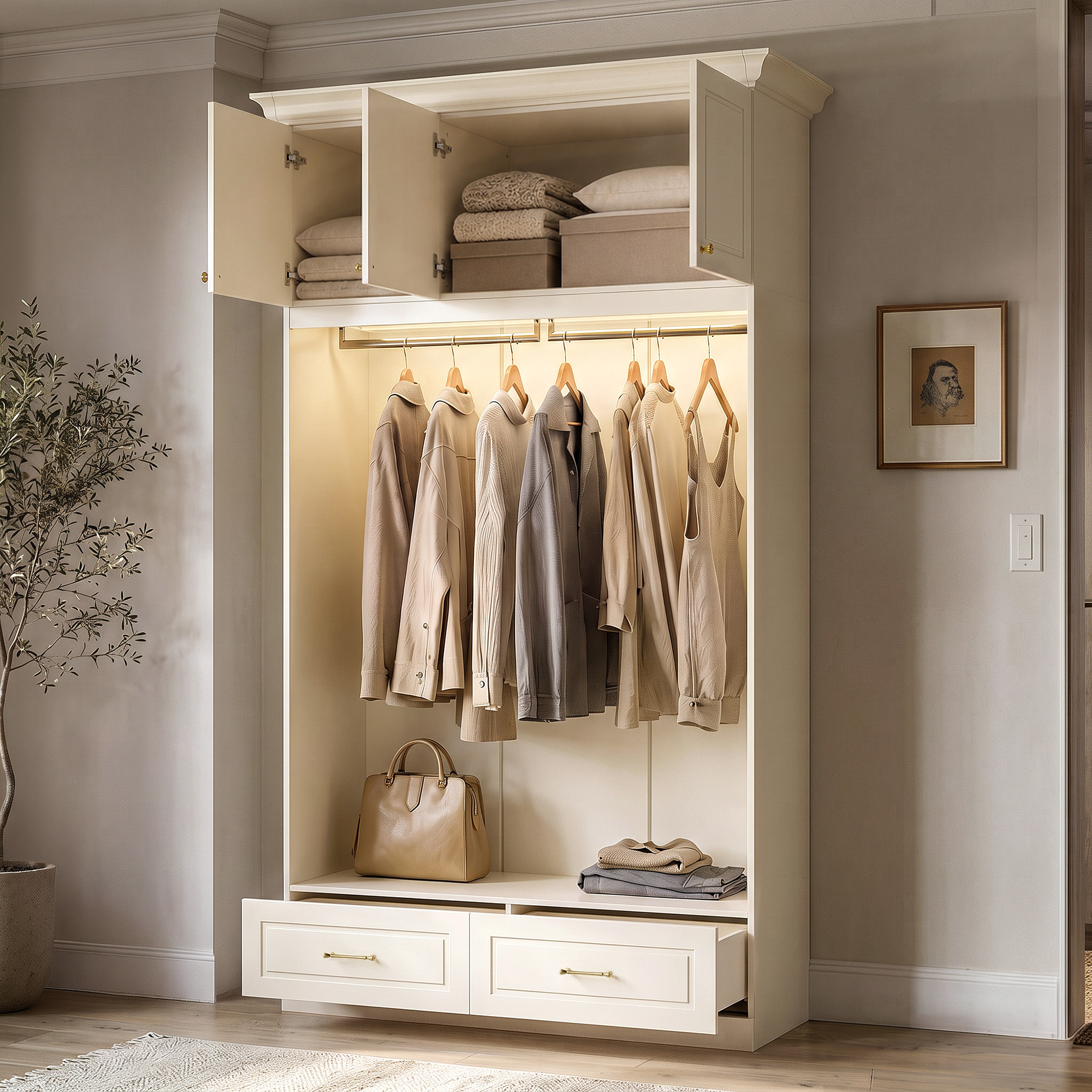 Vestia 3-Door Wardrobe Closet with Drawers
