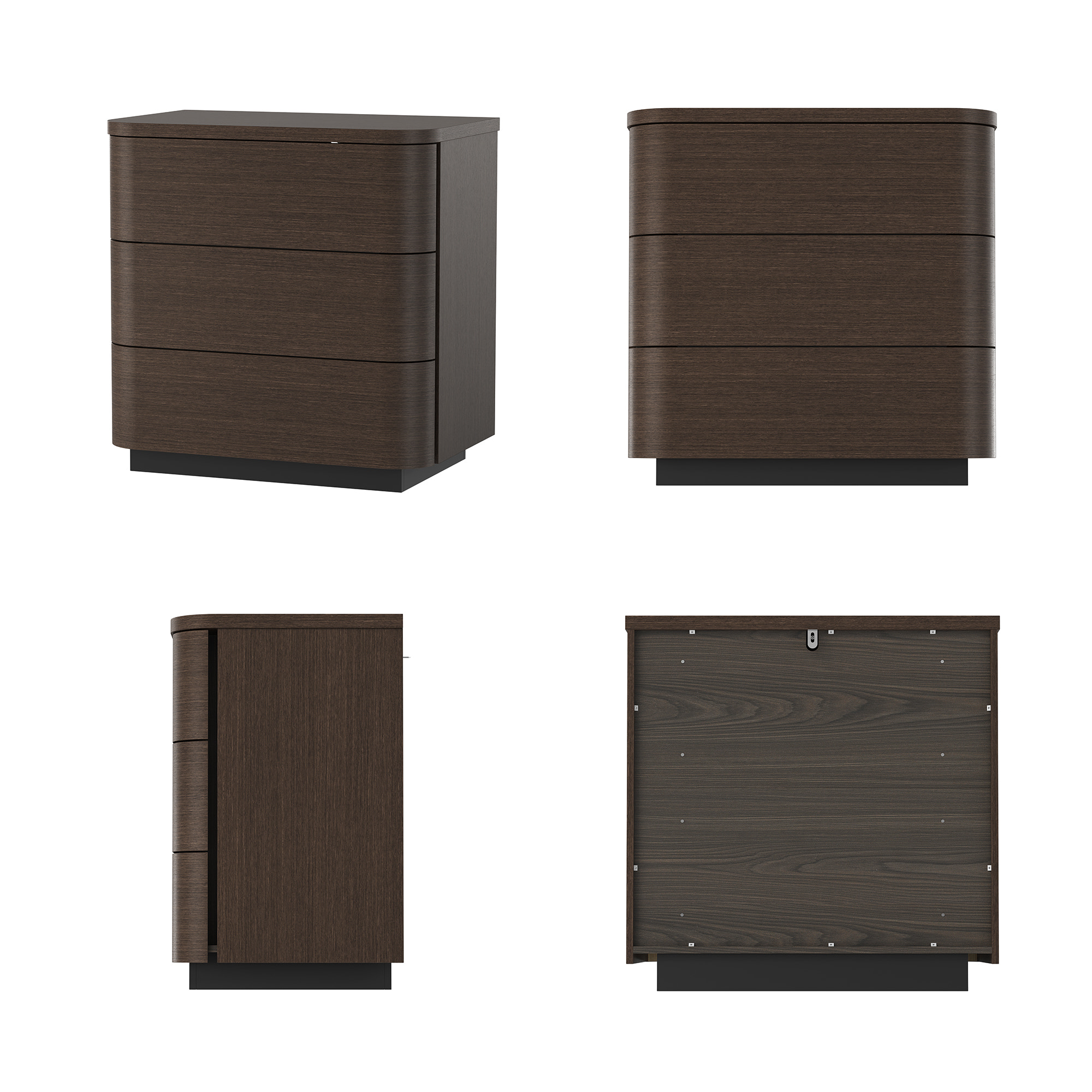 Orbis 3-Drawer Curved Dresser – Dark Walnut