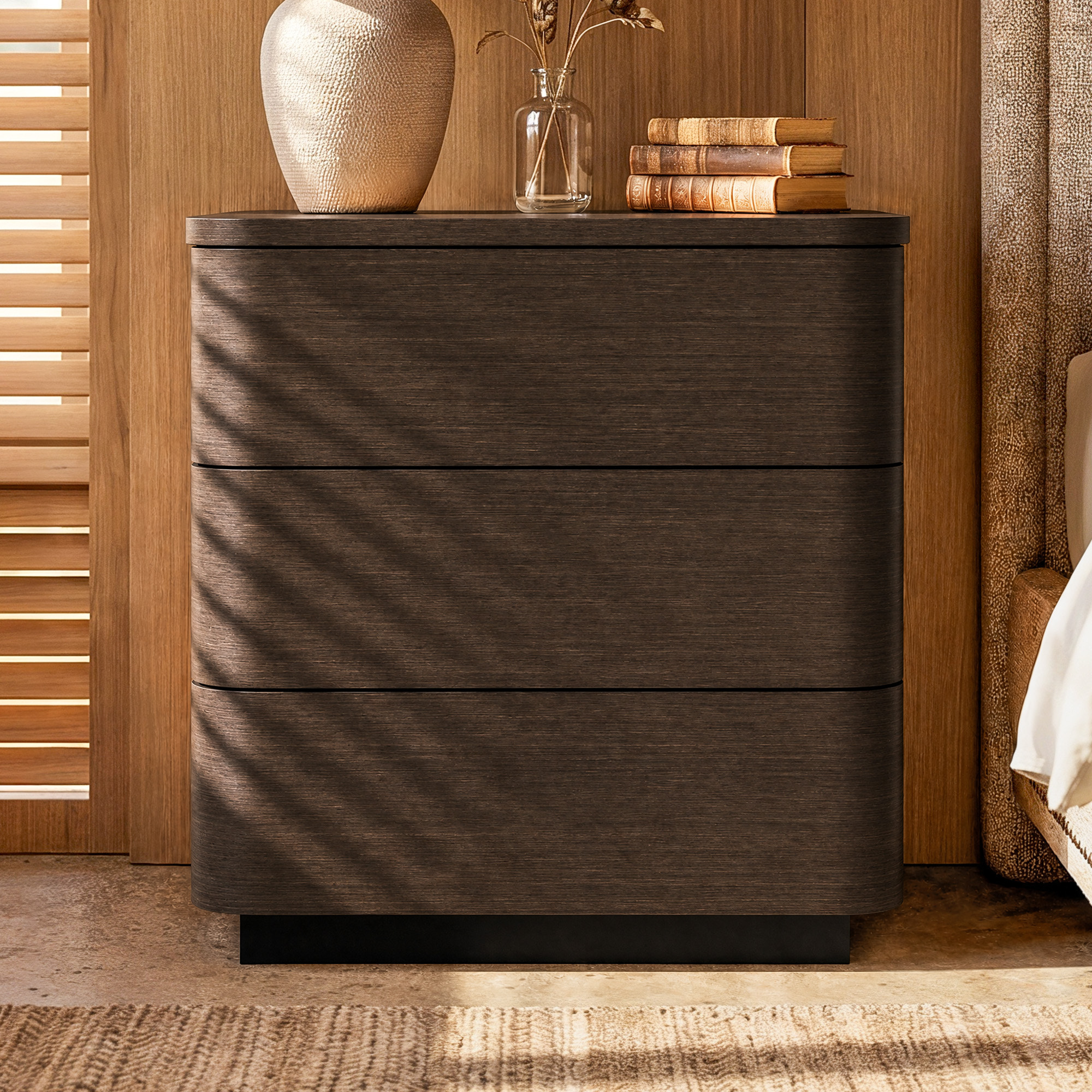 Orbis 3-Drawer Curved Dresser – Dark Walnut