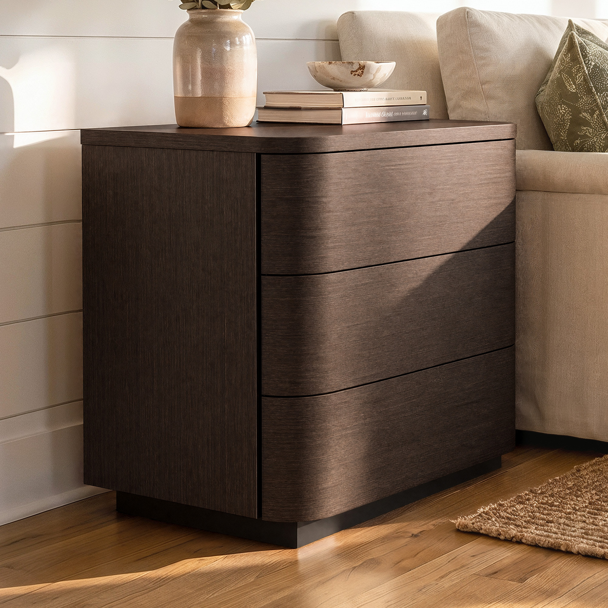 Orbis 3-Drawer Curved Dresser – Dark Walnut