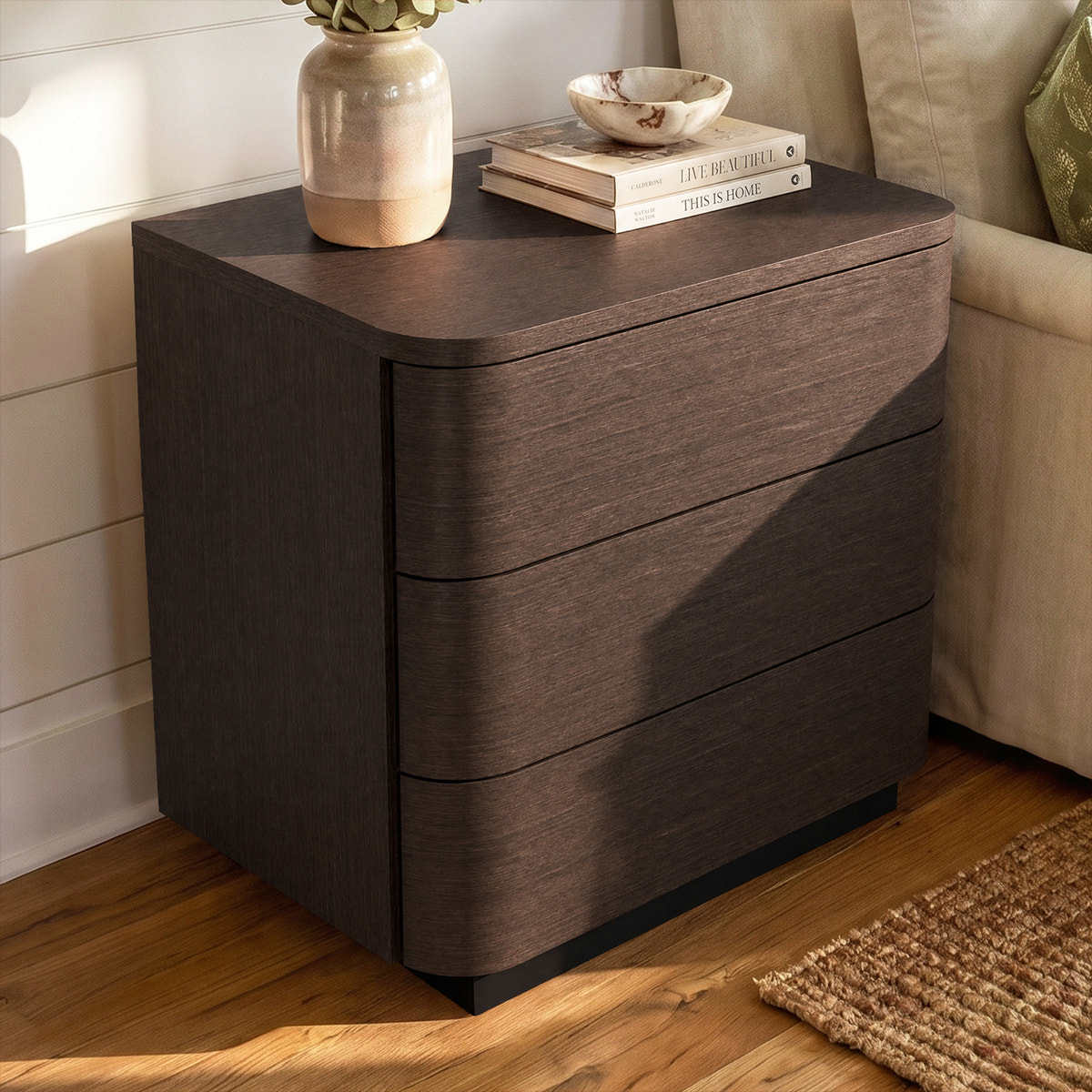 Orbis 3-Drawer Curved Dresser – Dark Walnut
