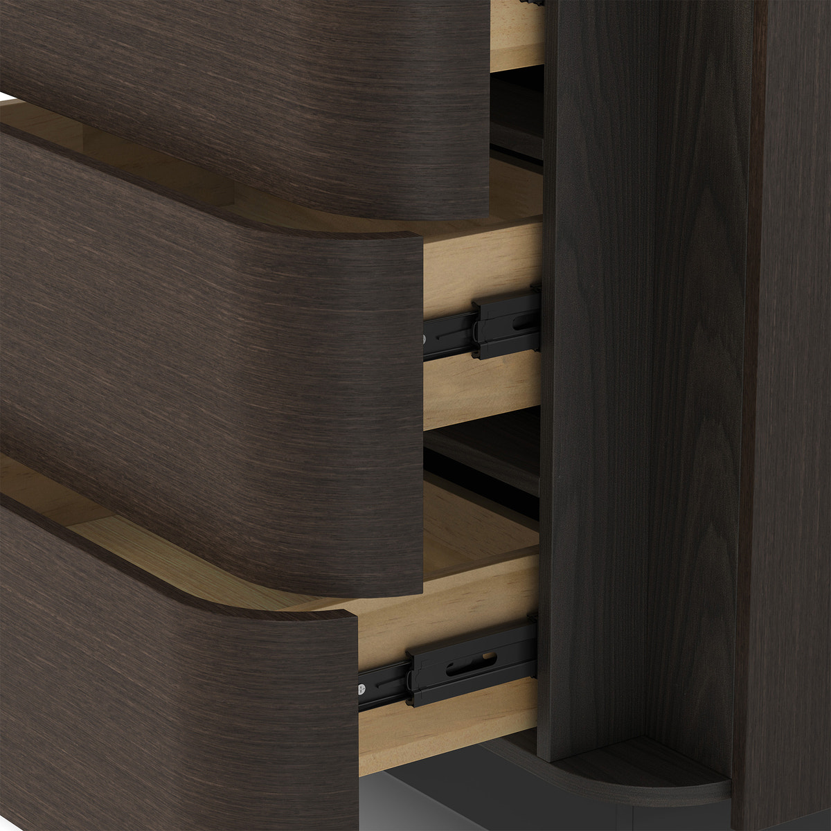 Orbis 3-Drawer Curved Dresser – Dark Walnut