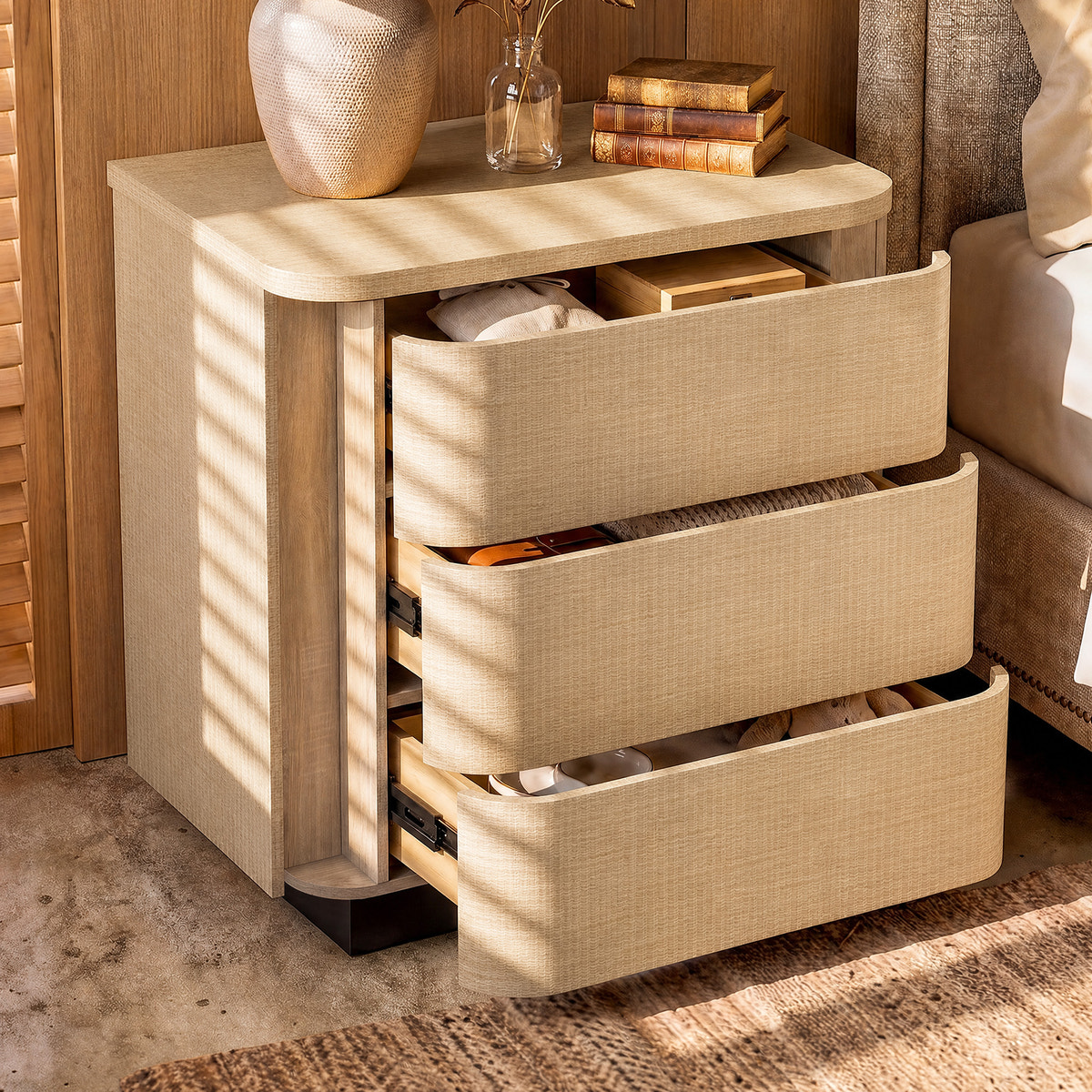 Orbis 3-Drawer Curved Dresser – Natural Wood