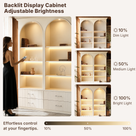 Arched Display Cabinet with Open Shelving, Drawers and Integrated Lighting