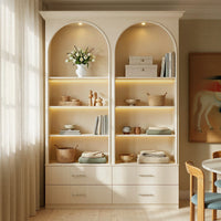 Tall Arched Display Cabinet with Open Shelving and Built-In Lighting