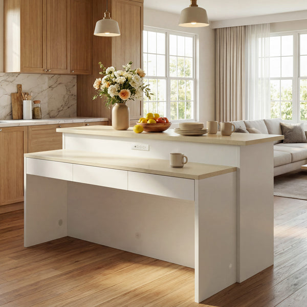 Modern Kitchen Island with Built-In Power Outlet and Dual-Level Tabletop