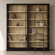 Double Bookcase with Rolling Ladder and Wood-Grain Finish